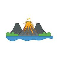 volcán con mar ilustración vector