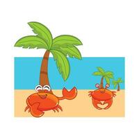 crab character in beach illustration vector