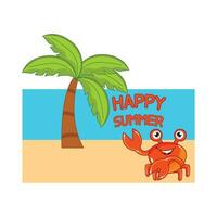 crab character in beach illustration vector