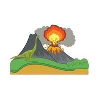 volcano with dinosaur in mountain illustration vector