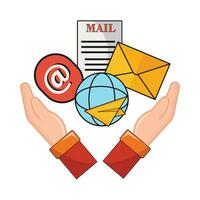 email with internet in over hand illustration vector