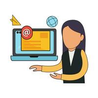 correo electrónico en computadora portátil, Internet con mujer ilustración vector