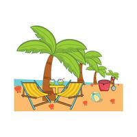 chair with palm tree in beach illustration vector