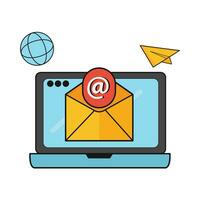 correo electrónico márketing en ordenador portátil con Internet ilustración vector