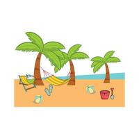 chair with palm tree in beach illustration vector