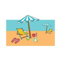 paraguas con silla en playa ilustración vector