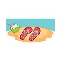 sandals with coconut rink in beach illustration vector