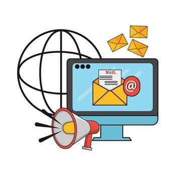 mail in computer, megaphone with internet illustration vector