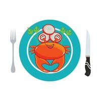 seafood crab in plate with cutlery illustration vector