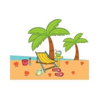 chair with palm tree in beach illustration vector