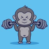Cute Gorilla Mascot Lifting Barbell Vector Cartoon Illustration