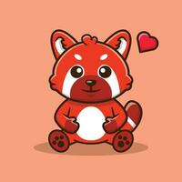 Cute Red Panda Sitting Vector Cartoon Illustration