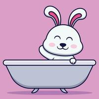 Cute Rabbit In The Bathtub Vector Cartoon Illustration
