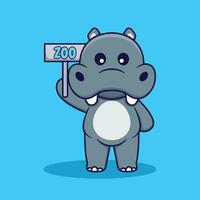 Cute Hippo Holding a Sign Vector Cartoon Illustration