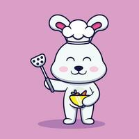 Cute Rabbit Chef Holding Carrot Soup And Spatula Cartoon Vector Illustration