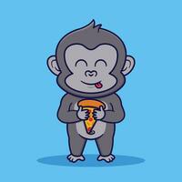 Cute Gorilla Holding Pizza Vector Cartoon Illustration