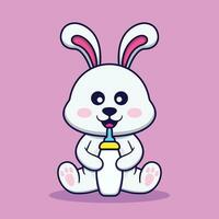 Cute Rabbit Holding Milk Pacifier Vector Cartoon Illustration