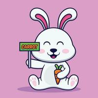 Cute Rabbit Holding Board And Carrot Vector Cartoon Illustration