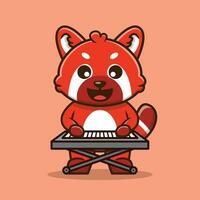 Cute Red Panda Playing The Piano Vector Cartoon Illustration