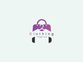 Clothing logo design. T-shirt with a hanger. Clothing business. T-shirt shop logo design. Dress. Finance. Dress shopping. Store vector