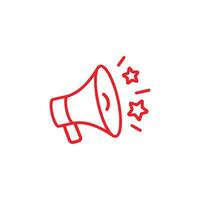 eps10 vector red Megaphone with sound, linear icon isolated on white background. Advertising and distribution. Line with editable stroke