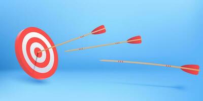 arrow right into the target target board 3d illustration vector