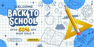 back to school sale banner illustration vector