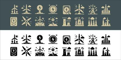 Windmill turbine vector set icons. renewable energy, alternative sources energy and eco friendly with transparent background