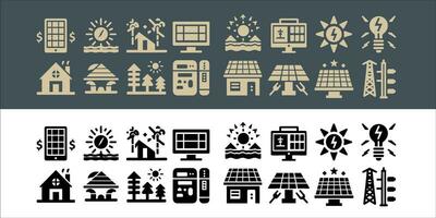 vector Set line icons of solar panels collection in transparent background