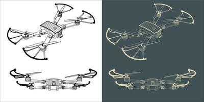 Vector drone or quadcopter line wireframe blueprint