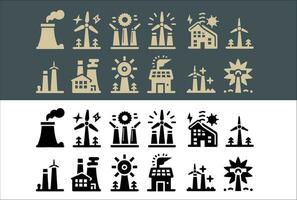 Windmill turbine vector set icons. renewable energy, alternative sources energy and eco friendly with transparent background