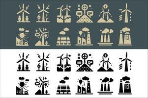 Windmill turbine vector set icons. renewable energy, alternative sources energy and eco friendly with transparent background