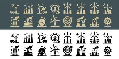 Windmill turbine vector set icons. renewable energy, alternative sources energy and eco friendly with transparent background