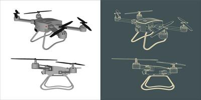 Vector drone or quadcopter line wireframe blueprint