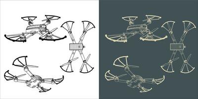 vector zumbido o quadcopter línea estructura metálica Plano