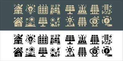 vector Set line icons of solar panels collection in transparent background