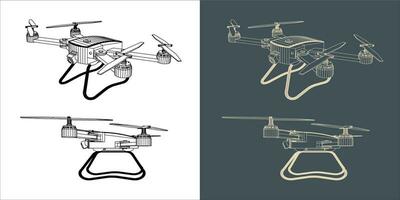 Vector drone or quadcopter line wireframe blueprint