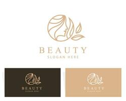 beauty logo creative line art nature salon hair leaf spa design concept vector