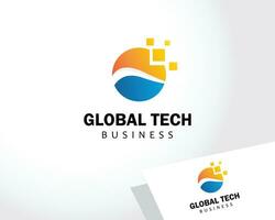 global tech logo creative business pixel digital illustration design vector