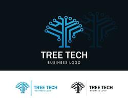 tree tech logo creative digital pixel design concept business line connect vector