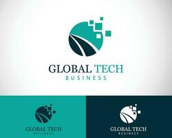 global tech logo creative color modern pixel digital design concept business network vector