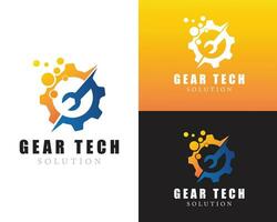 gear logo creative design concept tech pixel digital icon service vector