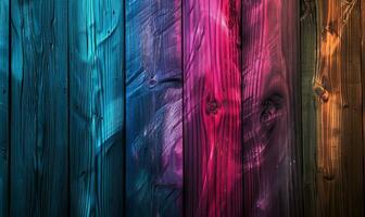 AI generated Wooden planks painted neon gradient photo