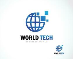 world tech logo creative pixel technology digital creative design concept vector