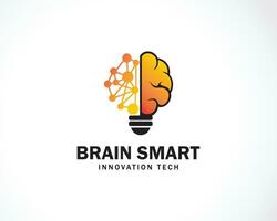 brain smart logo creative bulb innovation technology connect network design concept brain science lab molecule vector