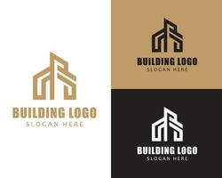 edificio logo creativo línea emblema marca construir minimalista vector