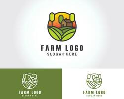 granja logo creativo verde natural industria ilustración logo emblema vector