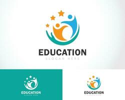 education logo creative people care success hand happy design concept vector