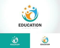 educación logo creativo personas cuidado éxito mano contento diseño concepto vector