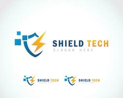 shield tech logo creative energy fast design concept vector